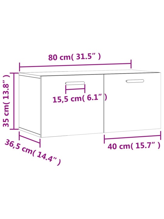 Seinäkaappi betoninharmaa 80x36,5x35 cm tekninen puu