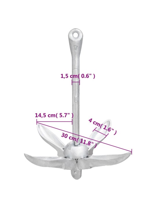 Taitettava ankkuri hopea 1,5 kg takorauta