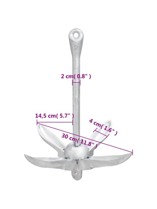 Taitettava ankkuri hopea 2,5 kg takorauta