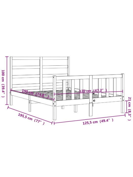 Sängynrunko päädyllä valkoinen 4FT Small Double täysi puu