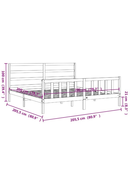 Sängynrunko päädyllä hunajanruskea 200x200 cm täysi puu