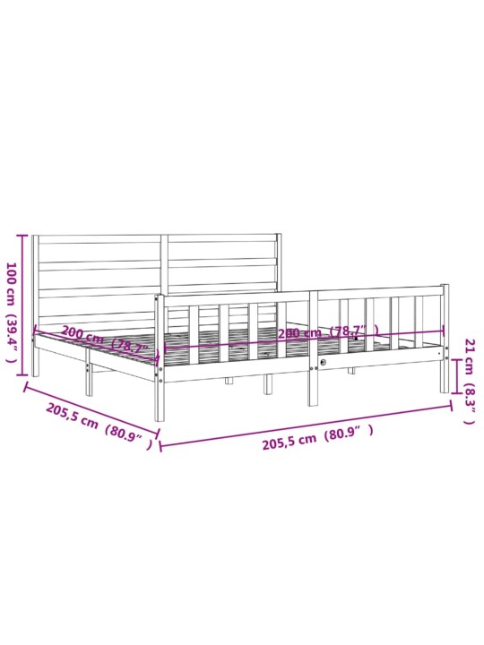 Sängynrunko päädyllä musta 200x200 cm täysi puu