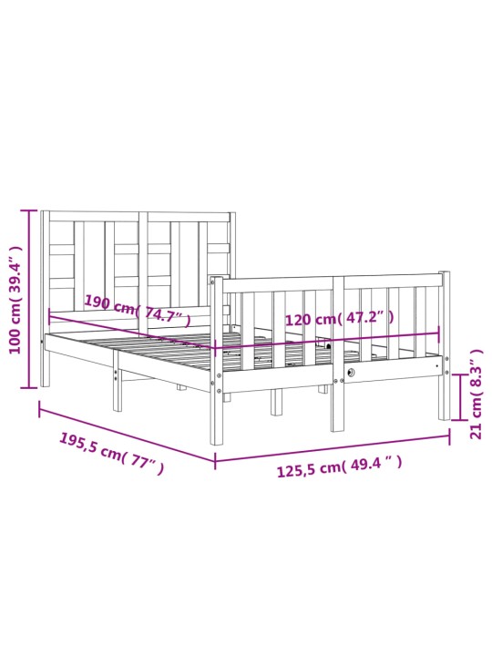 Sängynrunko päädyllä valkoinen 4FT Small Double täysi puu