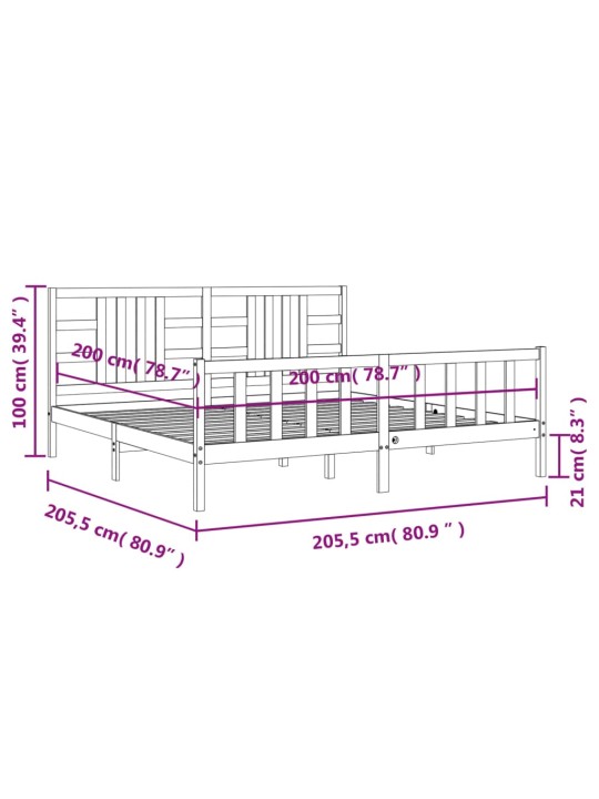 Sängynrunko päädyllä hunajanruskea 200x200 cm täysi puu