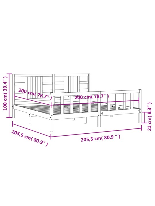 Sängynrunko päädyllä musta 200x200 cm täysi puu