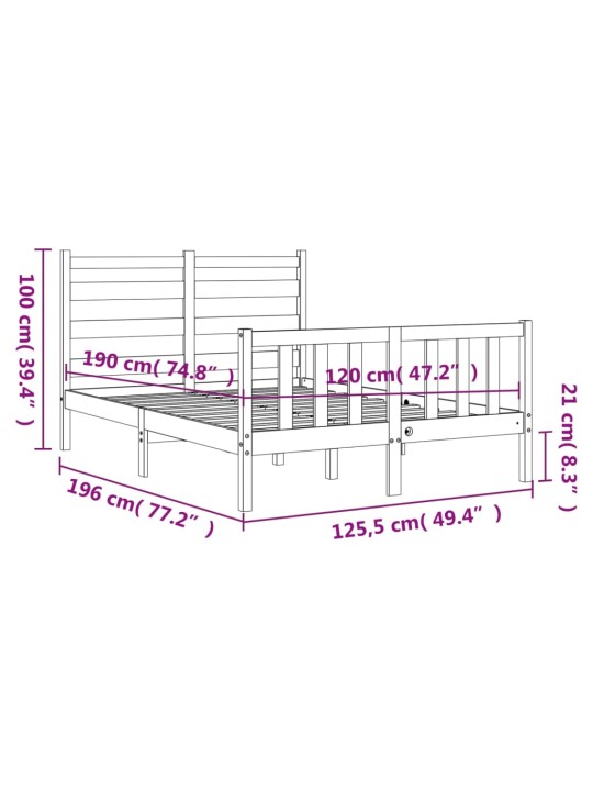 Sängynrunko päädyllä valkoinen 4FT Small Double täysi puu