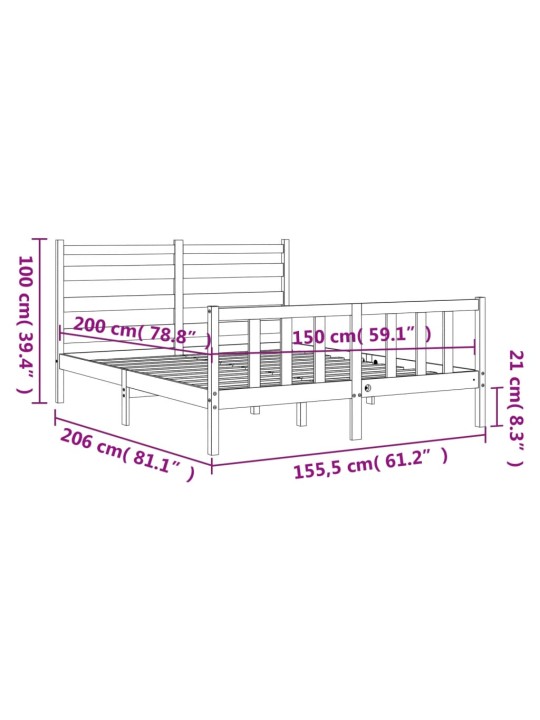 Sängynrunko päädyllä hunajanruskea King Size täysi puu