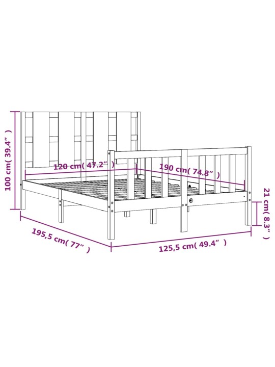 Sängynrunko päädyllä valkoinen 4FT Small Double täysi puu