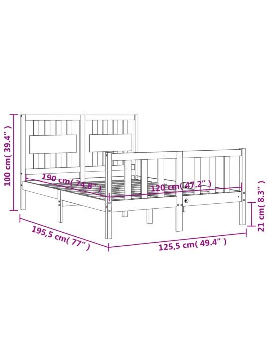 Sängynrunko päädyllä valkoinen 4FT Small Double täysi puu