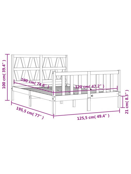 Sängynrunko päädyllä valkoinen 4FT Small Double täysi puu