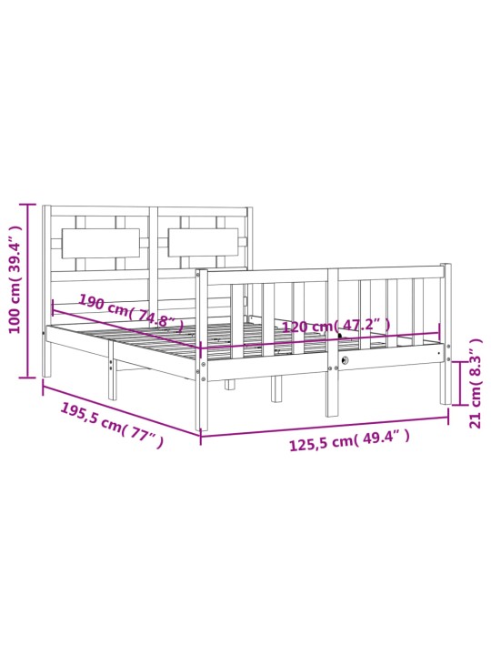 Sängynrunko päädyllä valkoinen 4FT Small Double täysi puu