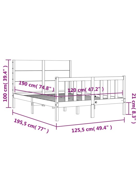 Sängynrunko päädyllä valkoinen 4FT Small Double täysi puu