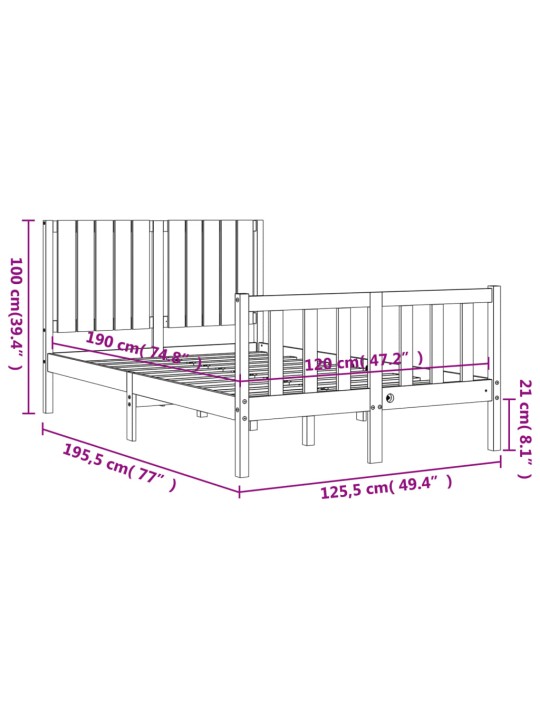 Sängynrunko päädyllä 4FT Small Double täysi puu