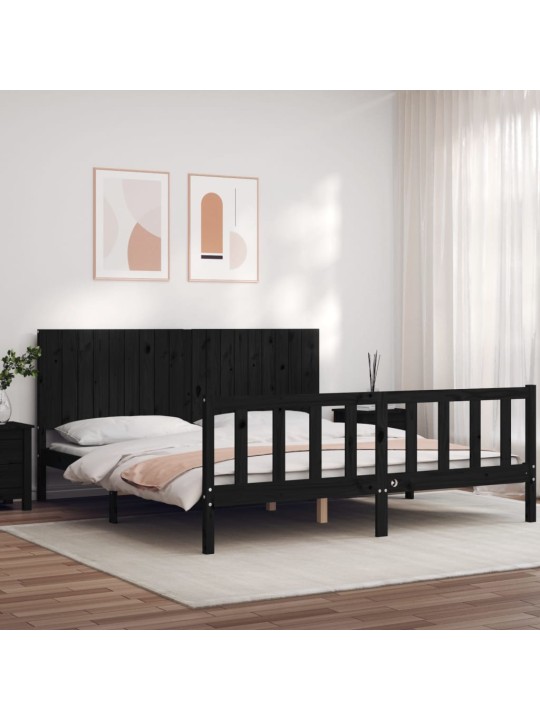 Sängynrunko päädyllä musta Super King Size täysi puu