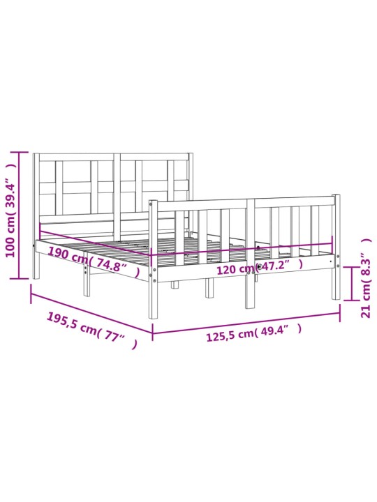 Sängynrunko päädyllä valkoinen 4FT Small Double täysi puu