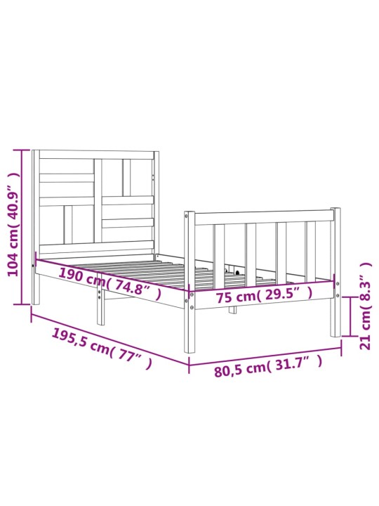 Sängynrunko päädyllä musta 2FT6 Small Single täysi puu