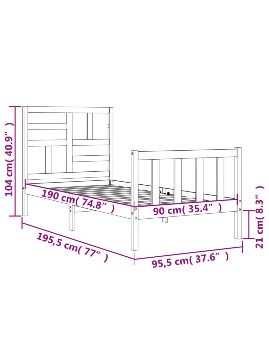 Sängynrunko päädyillä 3FT Single täysi puu