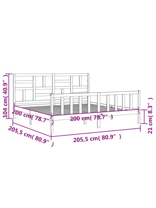 Sängynrunko päädyllä musta 200x200 cm täysi puu