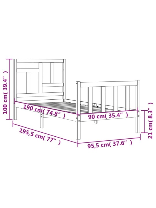 Sängynrunko päädyllä 3FT Single täysi puu