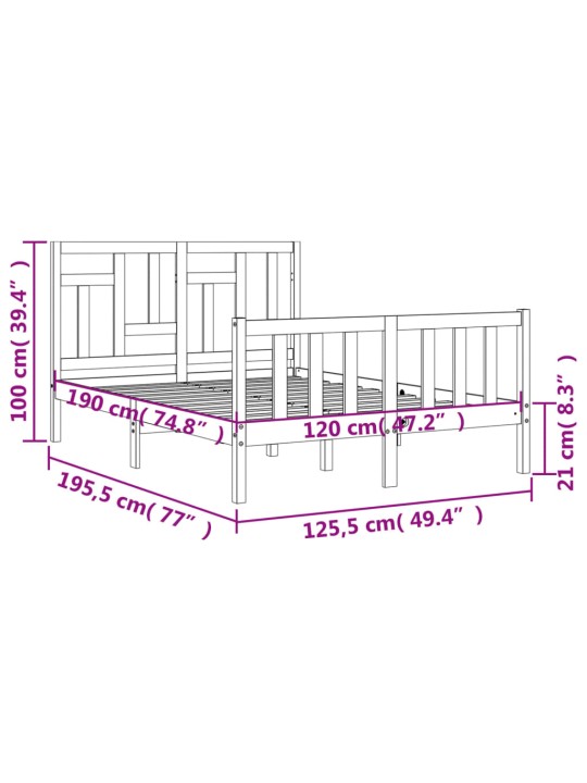 Sängynrunko päädyllä 4FT Small Double täysi puu