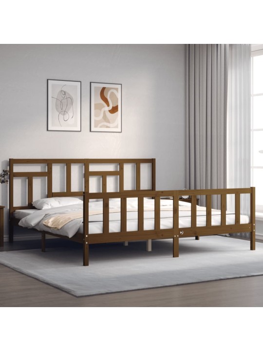 Sängynrunko päädyllä hunajanruskea 200x200 cm täysi puu