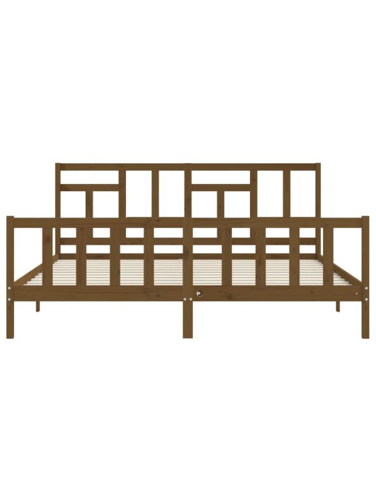 Sängynrunko päädyllä hunajanruskea 200x200 cm täysi puu