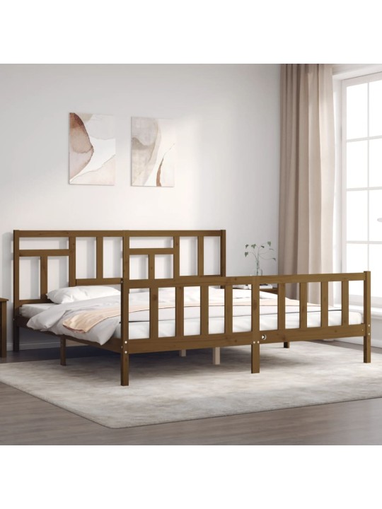 Sängynrunko päädyllä hunajanruskea 200x200 cm täysi puu