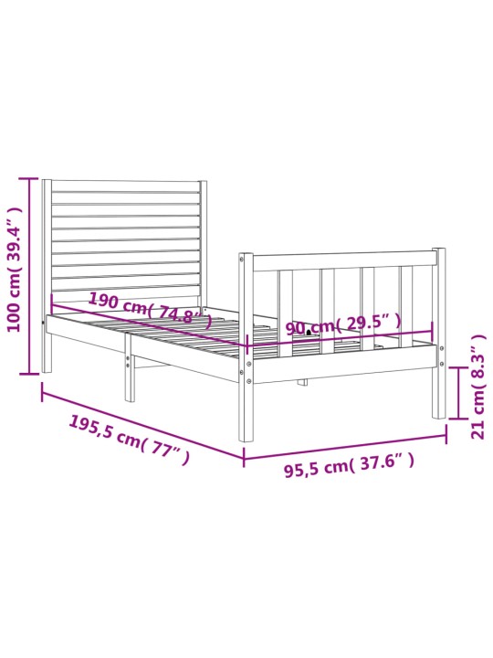 Sängynrunko päädyllä 3FT Single täysi puu