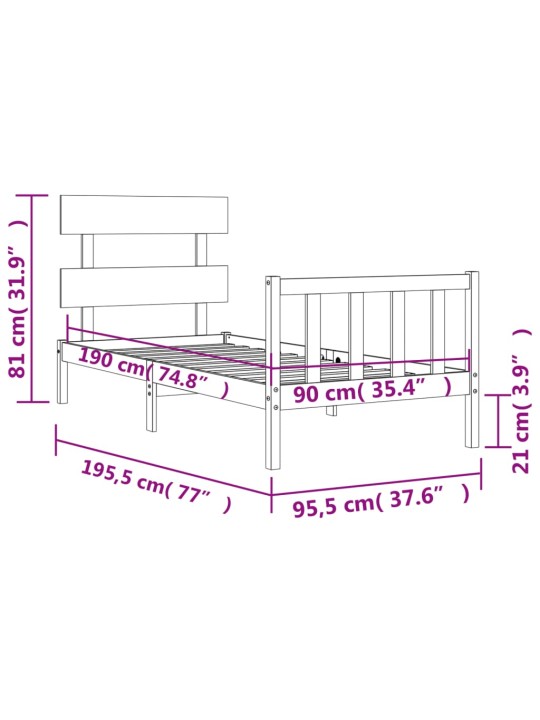 Sängynrunko päädyllä 3FT Single täysi puu