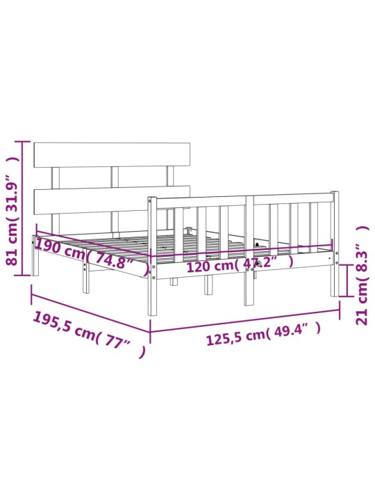 Sängynrunko päädyllä 4FT Small Double täysi puu