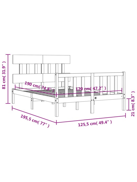 Sängynrunko päädyllä valkoinen 4FT Small Double täysi puu