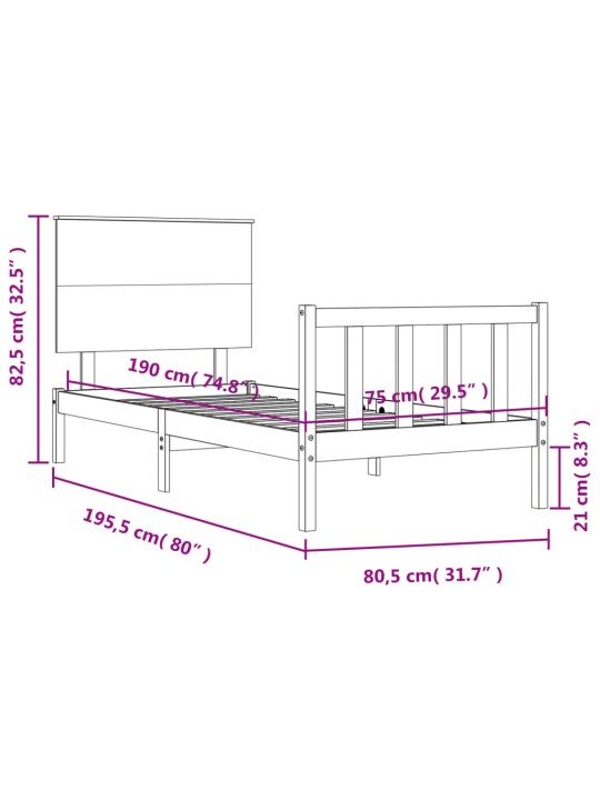 Sängynrunko päädyllä musta 2FT6 Small Single täysi puu