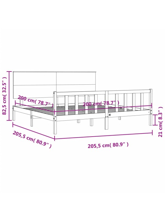 Sängynrunko päädyllä musta 200x200 cm täysi puu