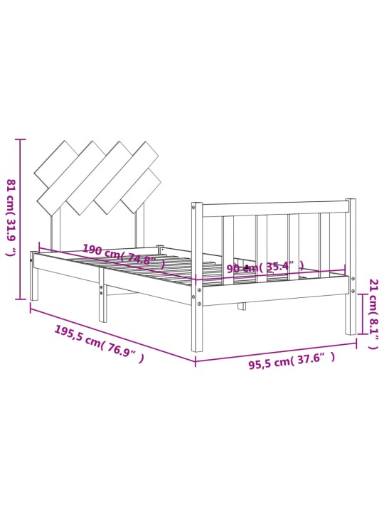 Sängynrunko päädyllä 3FT Single täysi puu