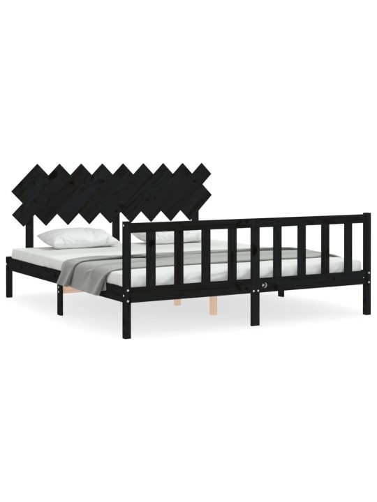 Sängynrunko päädyllä musta super king size täysi puu