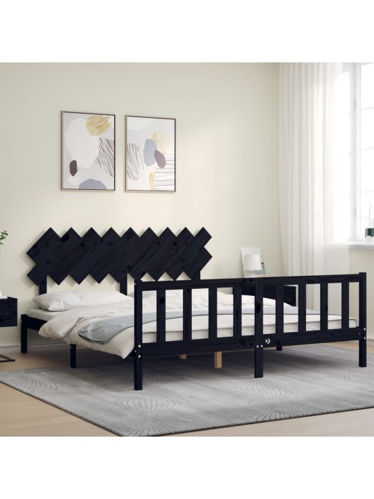 Sängynrunko päädyllä musta super king size täysi puu