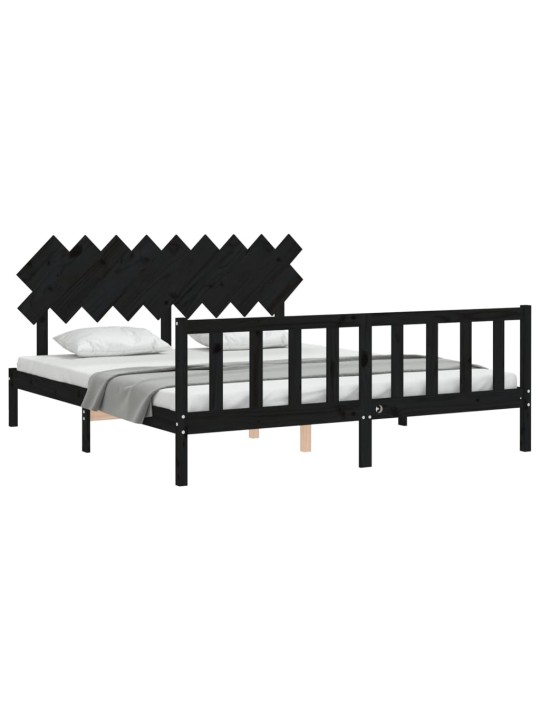 Sängynrunko päädyllä musta super king size täysi puu