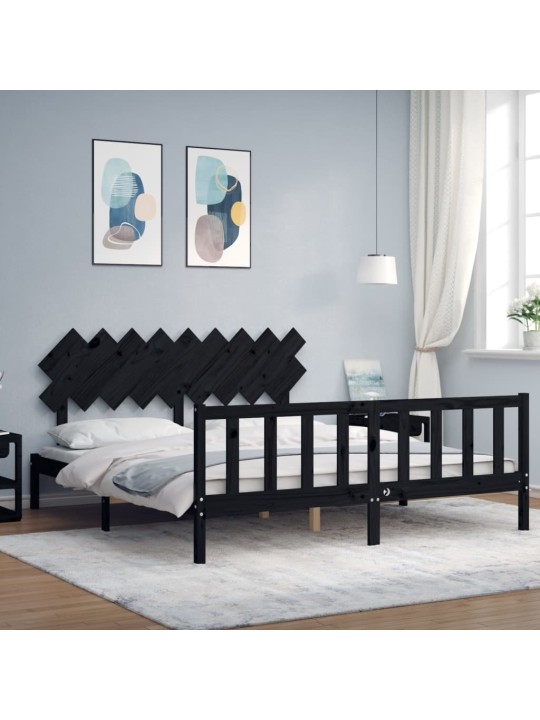 Sängynrunko päädyllä musta super king size täysi puu