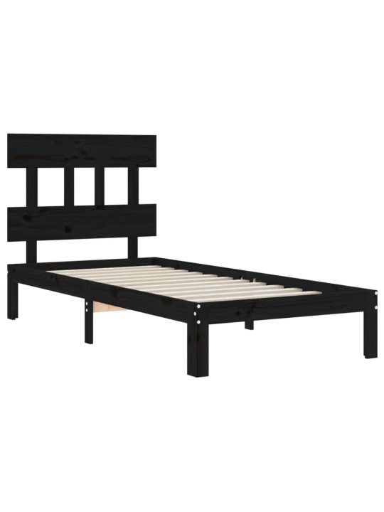 Sängynrunko päädyllä musta 100x200 cm täysi puu