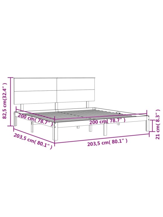 Sängynrunko päädyllä musta 200x200 cm täysi puu