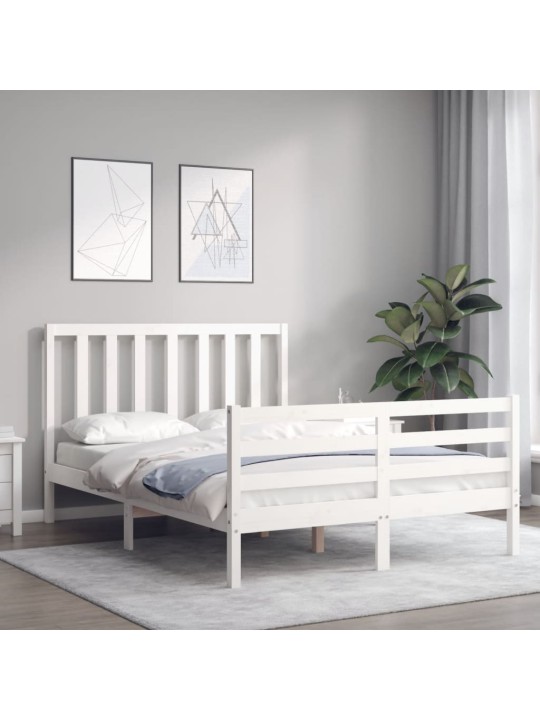 Sängynrunko päädyillä valkoinen Double täysi puu