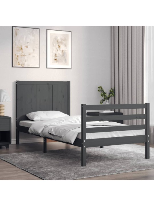Sängynrunko päädyllä harmaa 90x200 cm täysi puu