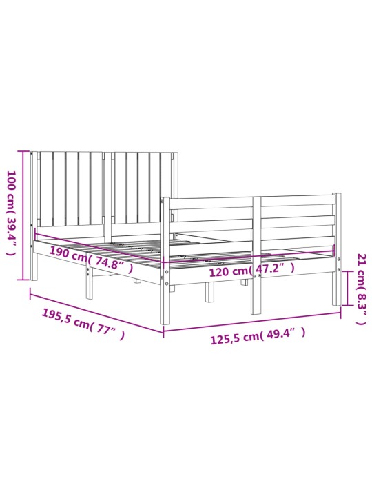 Sängynrunko päädyllä 4FT Small Double täysi puu