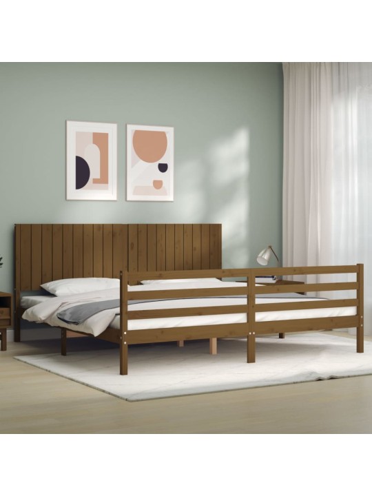 Sängynrunko päädyllä hunajanruskea 200x200 cm täysi puu