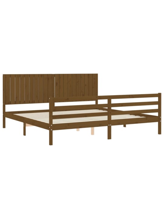 Sängynrunko päädyllä hunajanruskea 200x200 cm täysi puu