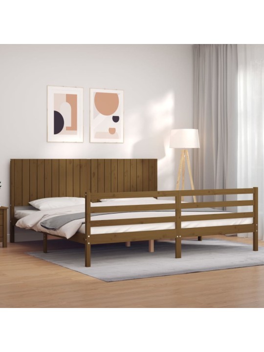 Sängynrunko päädyllä hunajanruskea 200x200 cm täysi puu