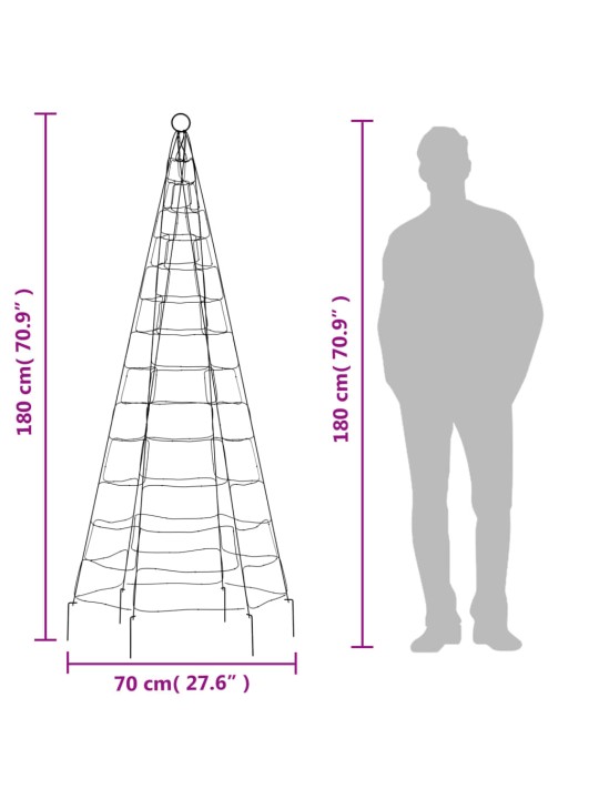 Joulukuusivalo lipputankoon 200 kylmän valk. LED-valoa 180 cm