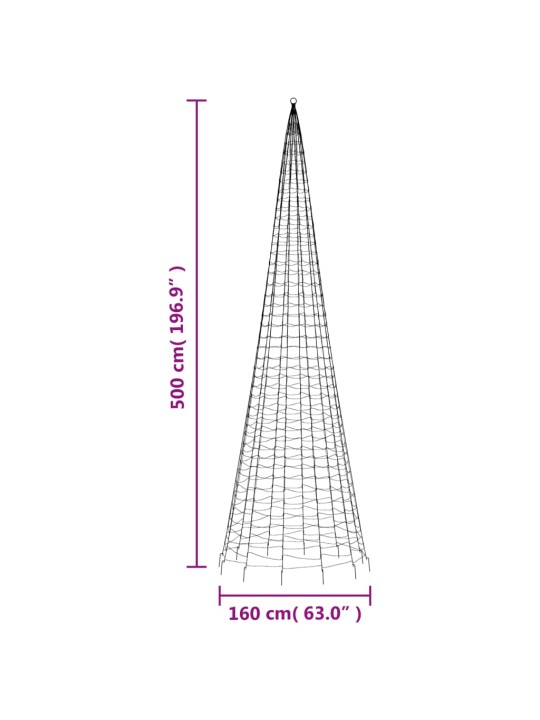 Joulukuusivalo lipputankoon 1534 sinistä LED-valoa 500 cm