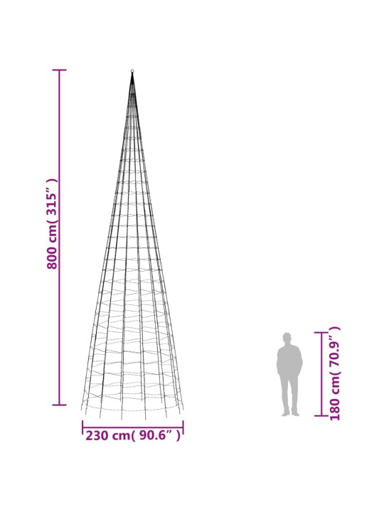 Joulukuusivalo lipputankoon 3000 lämpimän valk LED-valoa 800 cm