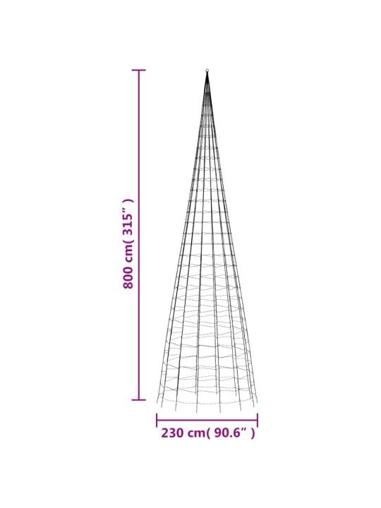 Joulukuusivalo lipputankoon 3000 sinistä LED-valoa 800 cm